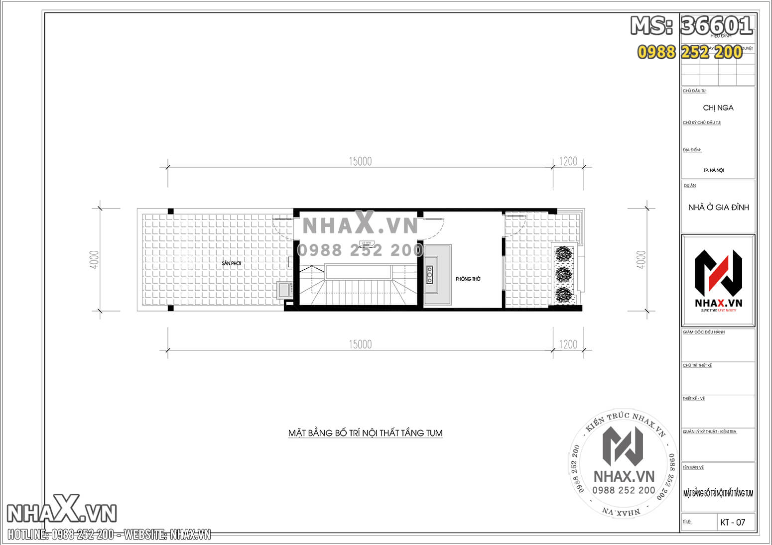 Hình ảnh: Mặt bằng bố trí nội thất tầng tum - MS 36601